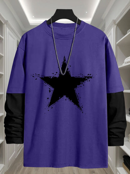 T-shirt manches longues homme coupe décontractée motif étoile grunge