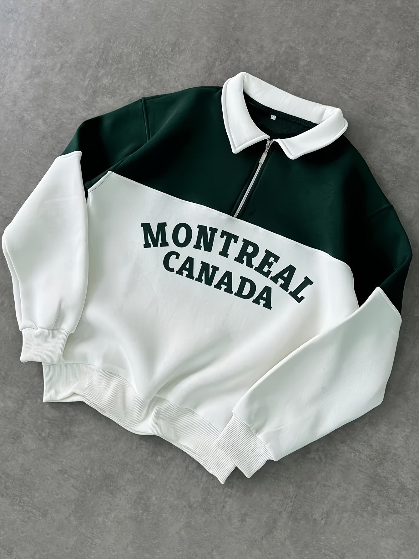 Sweatshirt Polo Bicolore Homme avec Fermeture Éclair Courte et Inscription "MONTREAL CANADA"