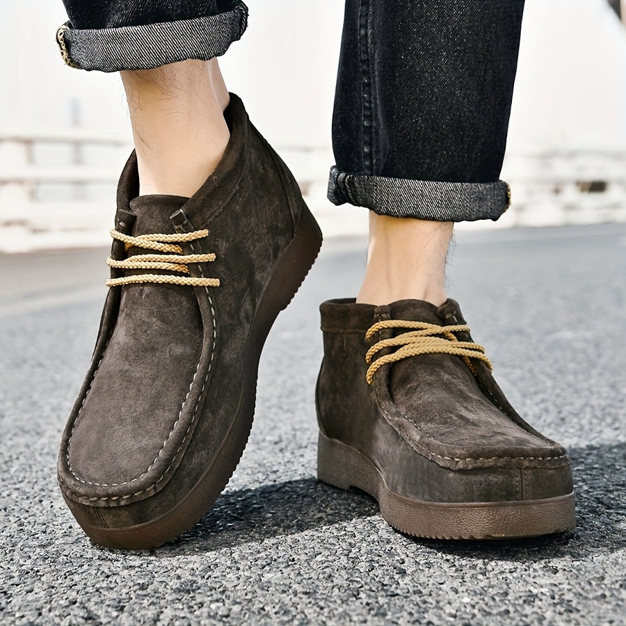 Chaussures montantes homme aspect daim lacets beiges semelle crantée
