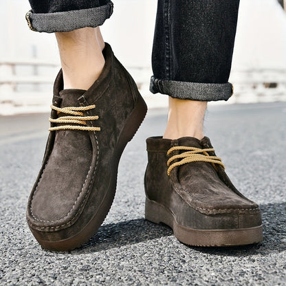 Chaussures montantes homme aspect daim lacets beiges semelle crantée