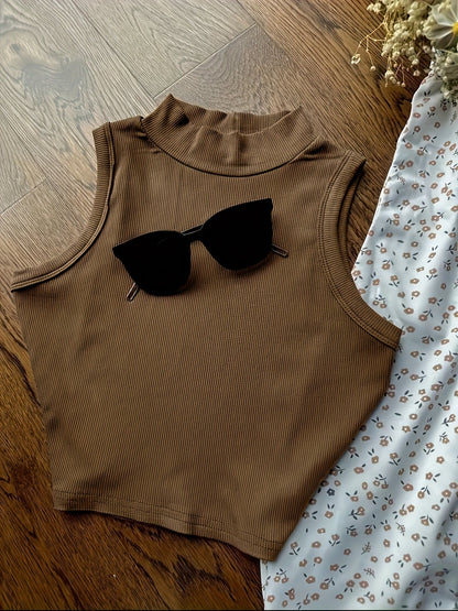 Camiseta sin mangas con cuello alto para mujer, estilo moderno para un look casual o elegante