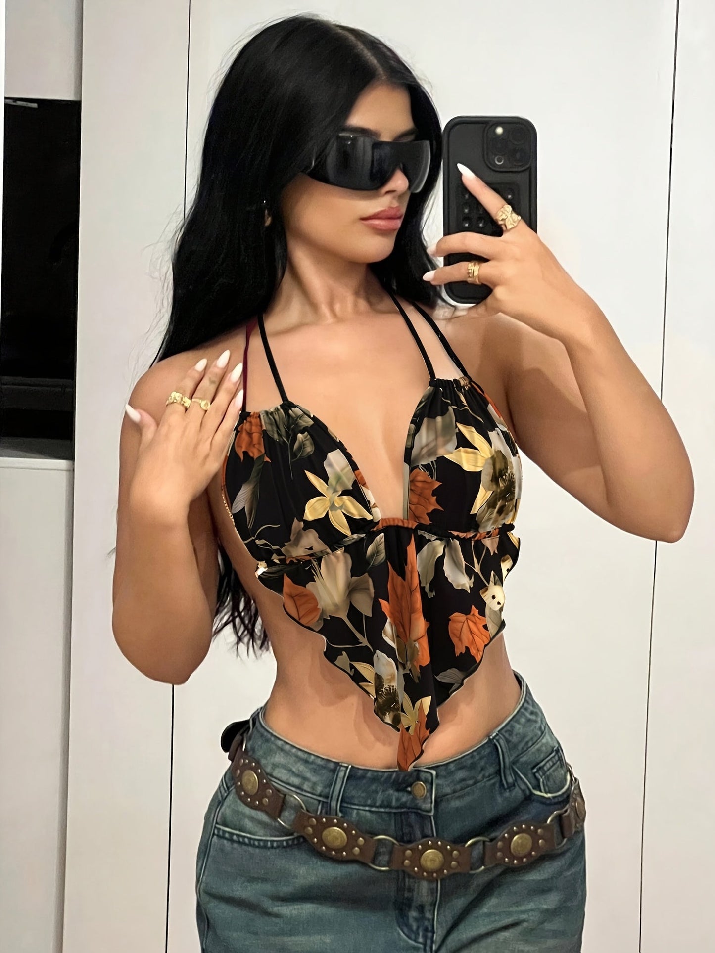 Body na plecy dla kobiet w stylu boho z kwiatowym wzorem na modny letni look