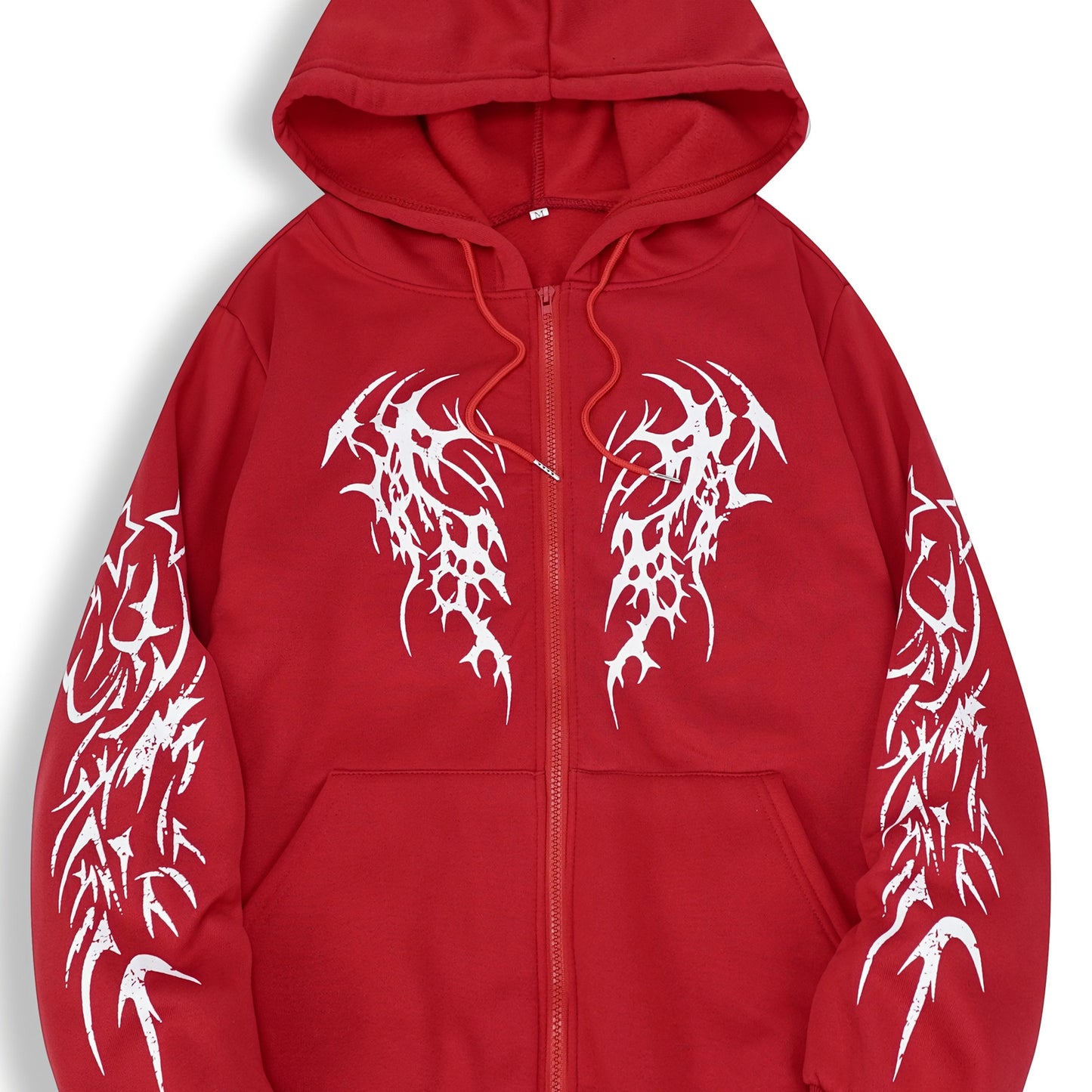 Sweat à capuche zippé noir avec motif tribal rouge manches longues