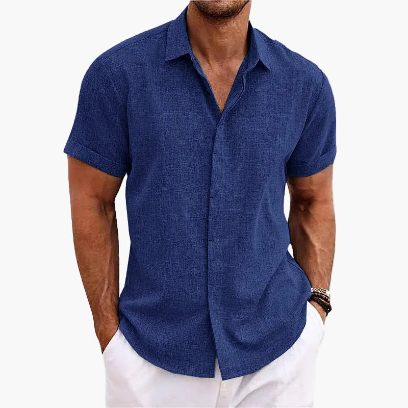 Chemise Homme Élégante Col Revers Manches Courtes Style Décontracté Été