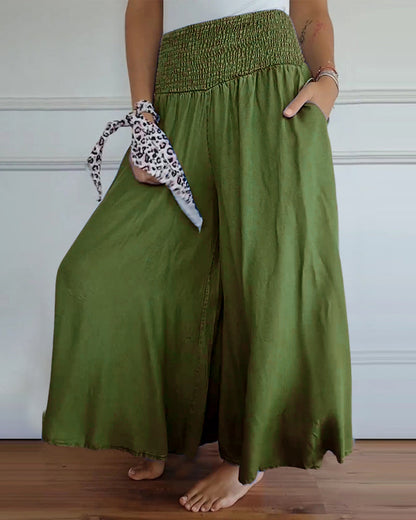 Pantaloni larghi a vita alta stile bohémien per donna, taglio fluido e comodo, ideali per tutti i giorni e il relax