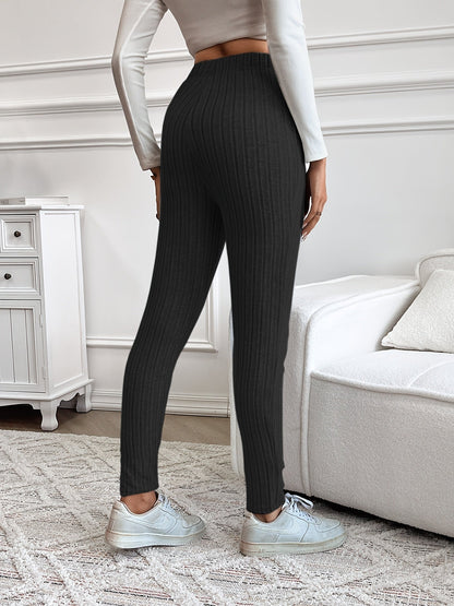 Legging Femme Côtelé Taille Haute Ajustable Confortable Marron Chiné