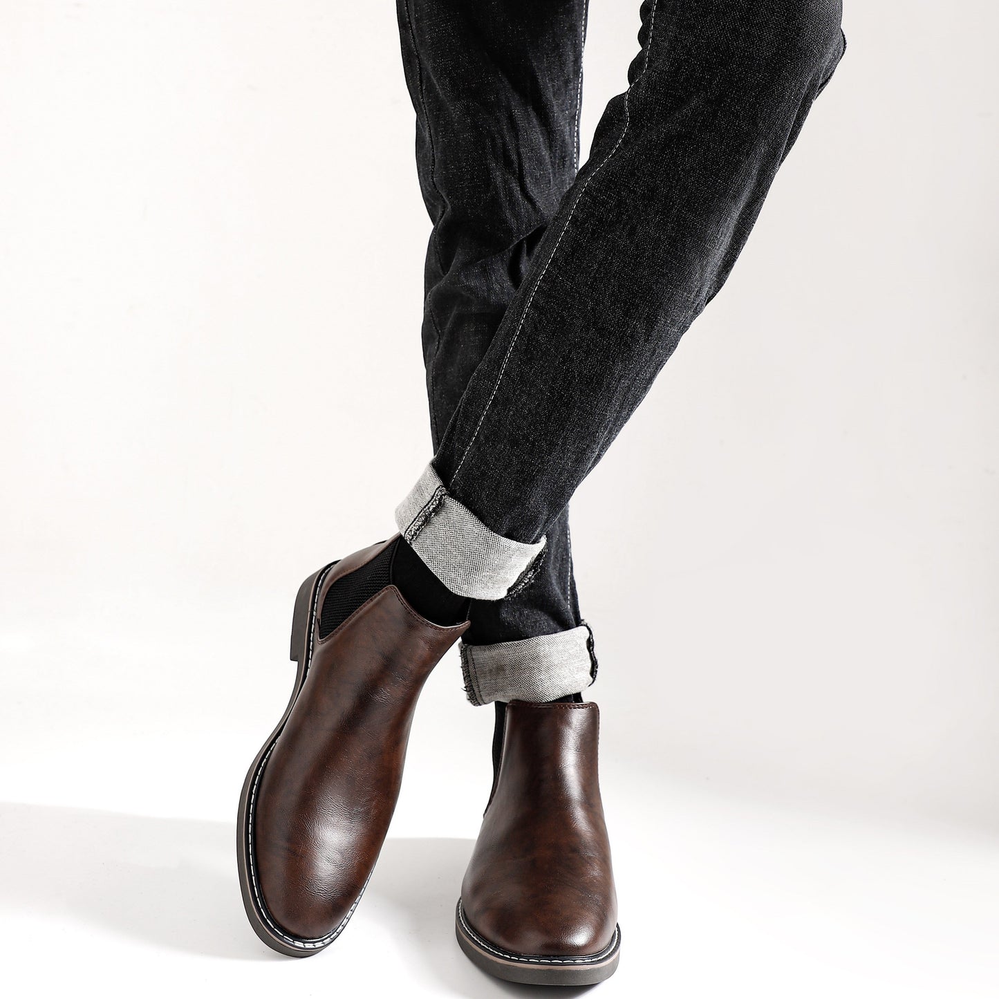 Bottes Chelsea Homme Marron Foncées Élastiquées Style Classique