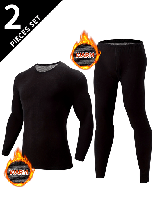 Ensemble Sous-Vêtements Thermiques Homme 2 Pièces Noir Manches Longues