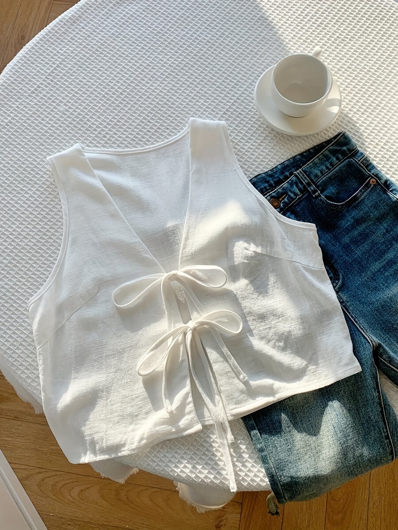 Gilet sans manches à nouer devant pour femme style décontracté chic