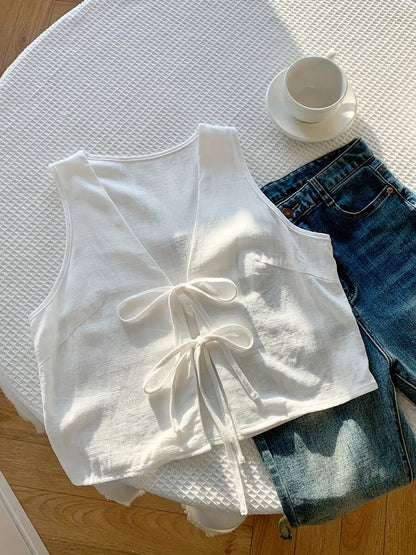 Gilet sans manches à nouer devant pour femme style décontracté chic