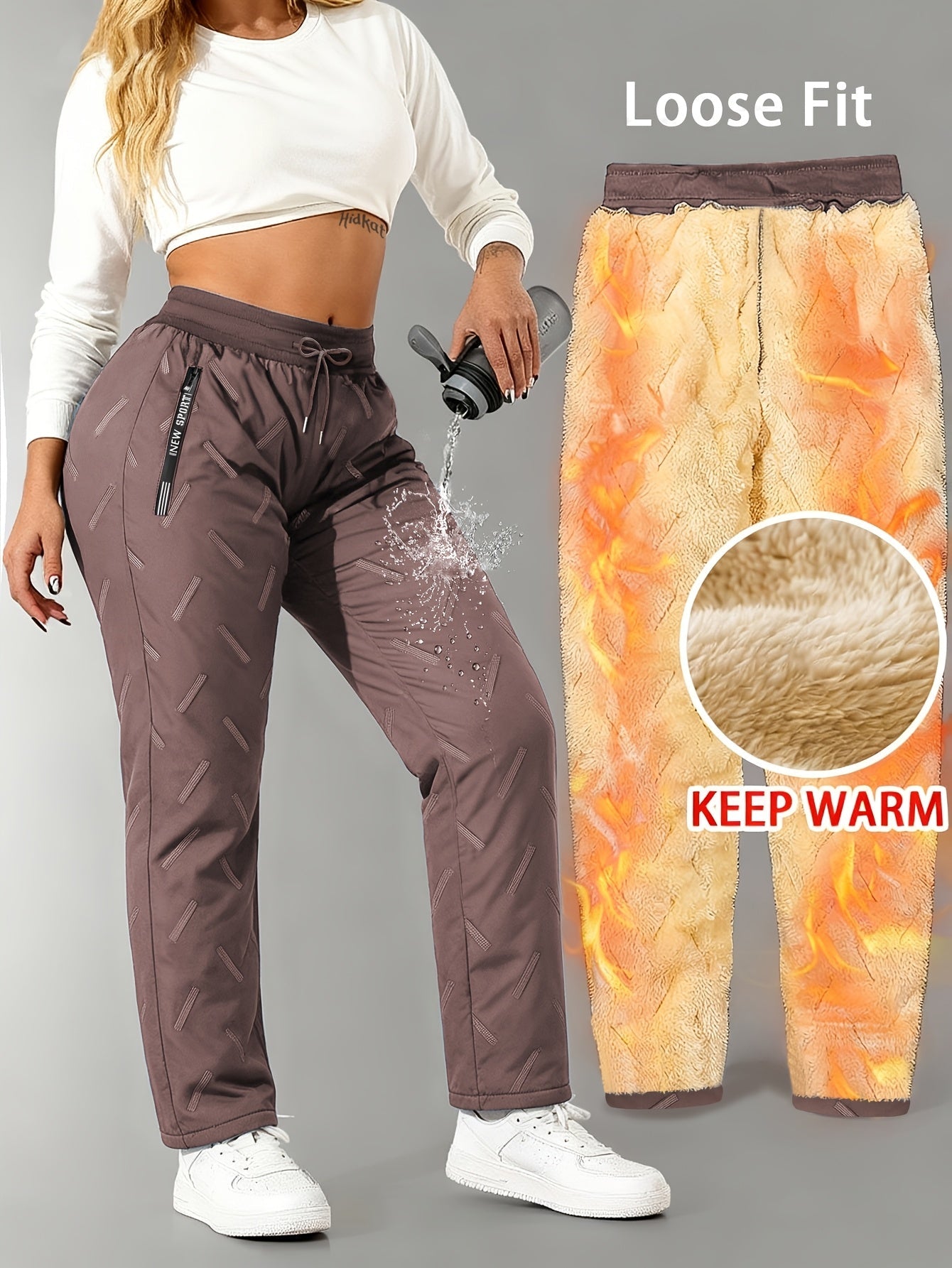 Pantalon de jogging femme doublé polaire chaud à taille élastique