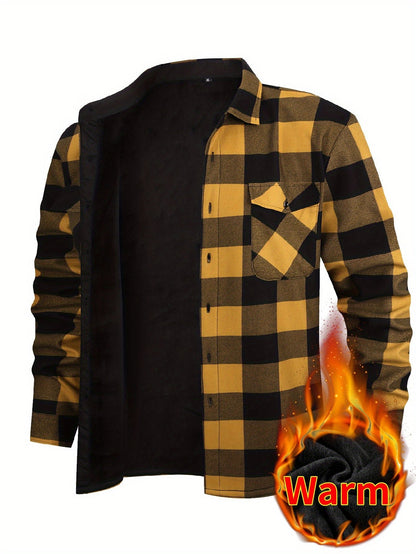 Men's Fleece-Lined Plaid Button-Up Shirt Jacket