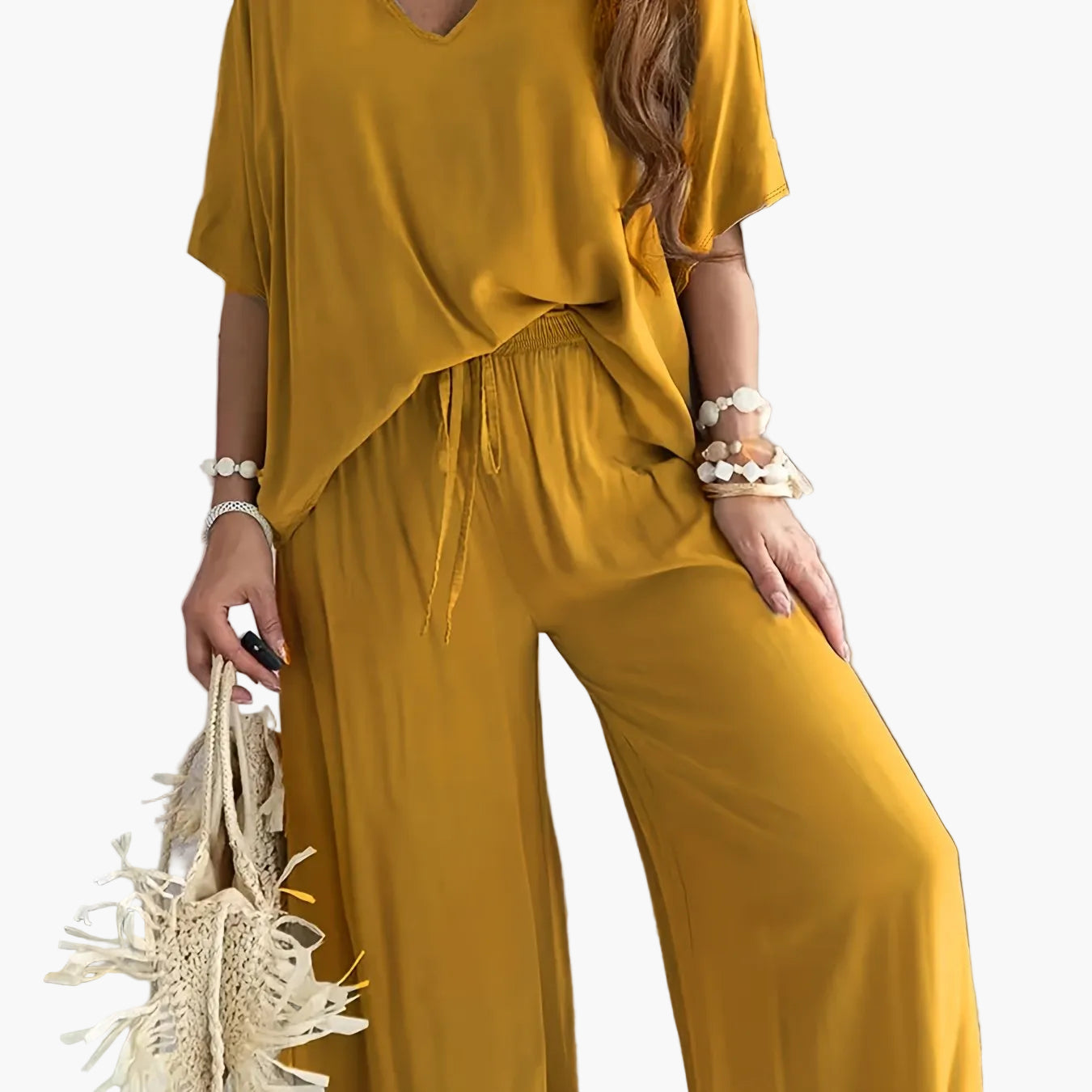 Combinaison Pantalon Femme Style Décontracté Chic à Manches Courtes et Col V – Parfaite pour Printemps et Été