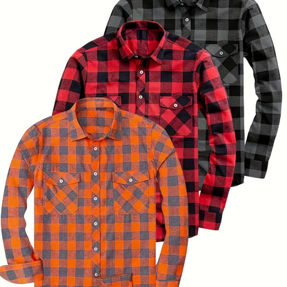 Chemise à Carreaux Homme Manches Longues à Col Classique et Poches Poitrine Couleurs Variées