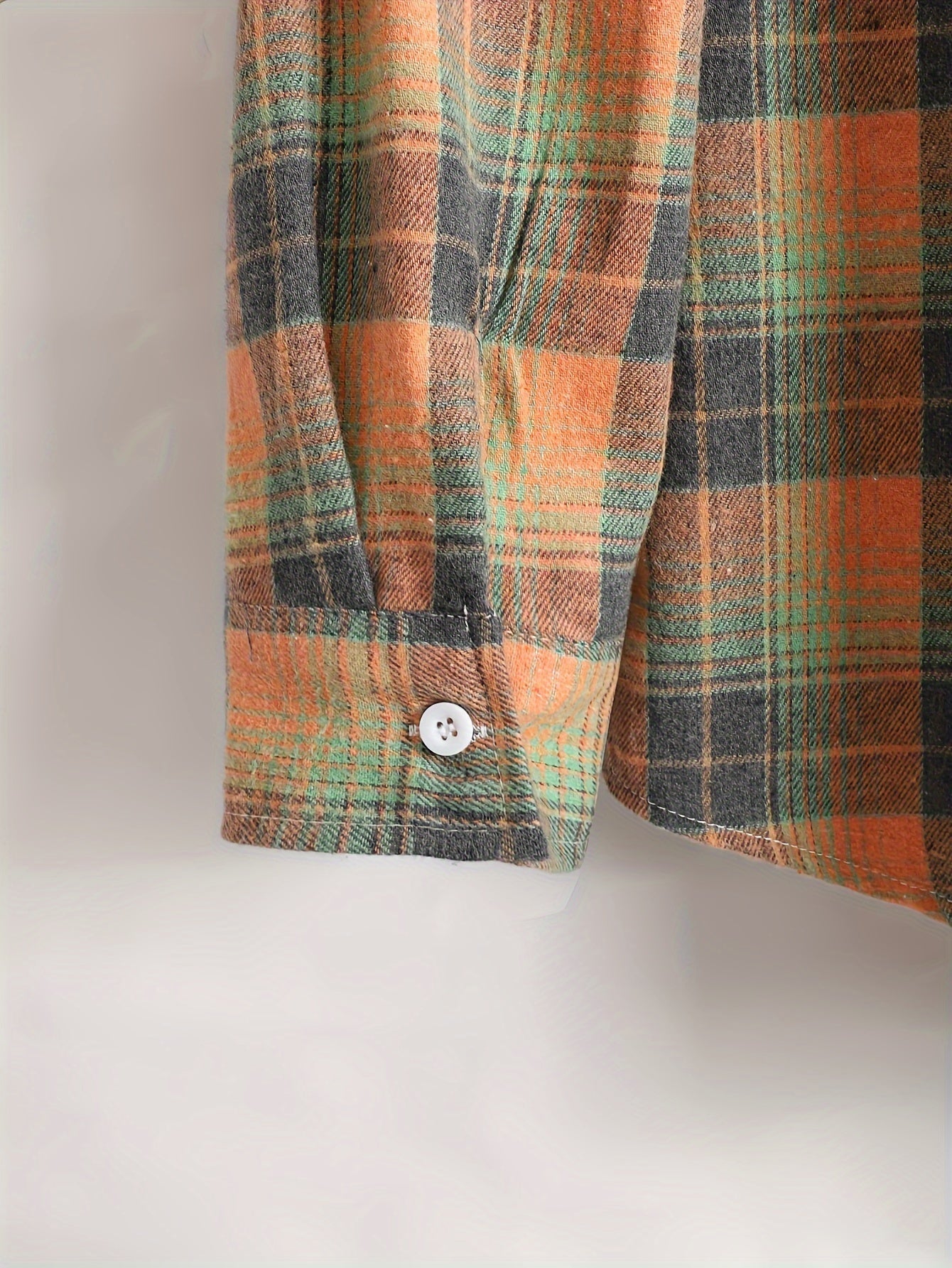 Chemise à carreaux homme, manches longues, orange et gris, style décontracté
