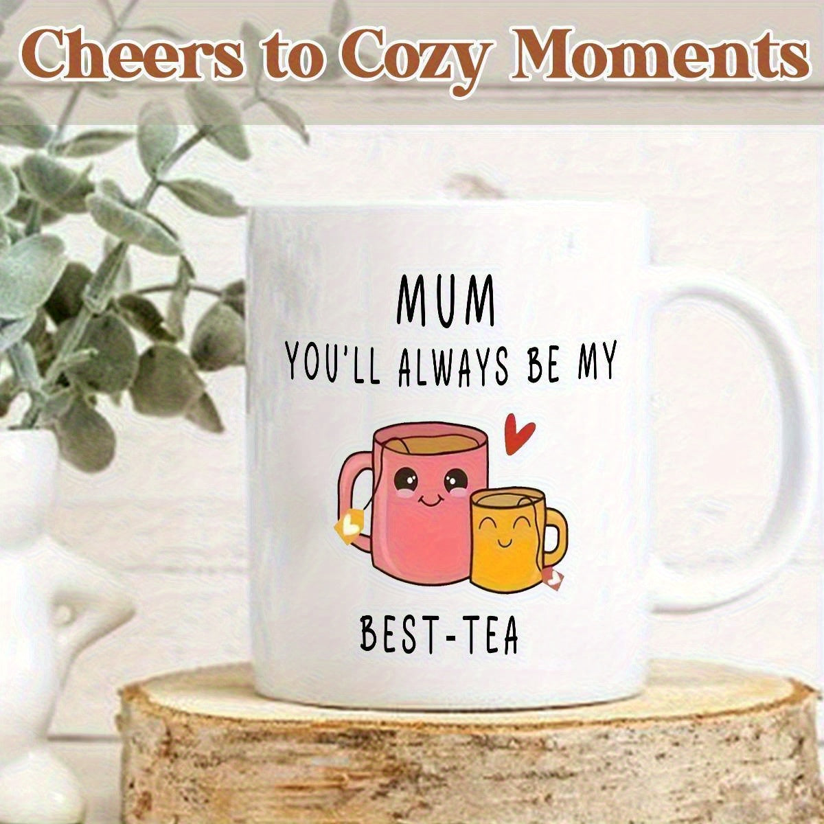 Taza de regalo para mujer – Taza humorística para mamá – Idea de regalo para el Día de la Madre – Estilo kawaii, mensaje "Mamá, siempre serás mi mejor té"