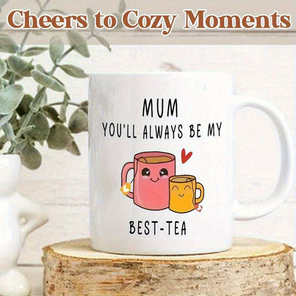 Taza de regalo para mujer – Taza humorística para mamá – Idea de regalo para el Día de la Madre – Estilo kawaii, mensaje "Mamá, siempre serás mi mejor té"