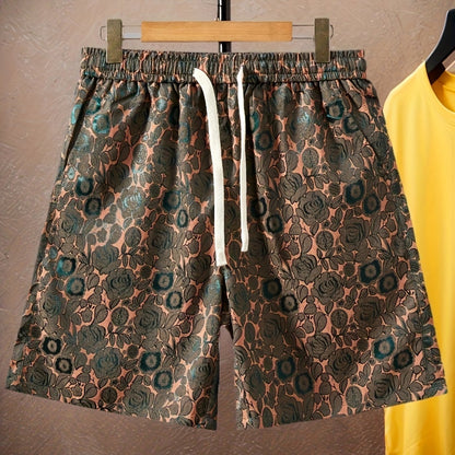 Krótki męski t-shirt w nowoczesny kwiatowy wzór, styl casual na lato
