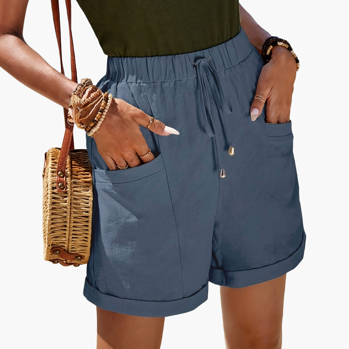 Short Femme Élégant Taille Haute à Poches pour l'Été Plage Décontracté