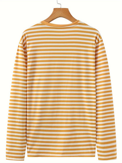 T-shirt à manches longues rayé col rond bleu et blanc pour homme