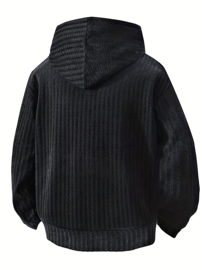 Sweat à Capuche Texturé Noir Oversize avec Poche Kangourou pour Homme