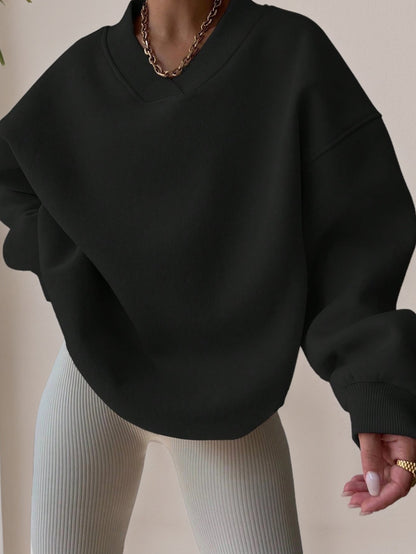 Pull col V femme noir décontracté manches longues