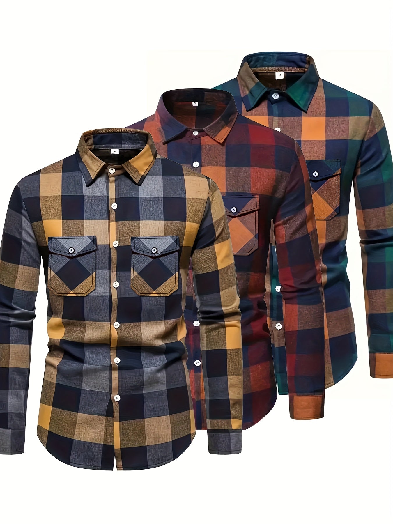 Chemise à Carreaux Homme Manches Longues à Col Classique et Poches Poitrine