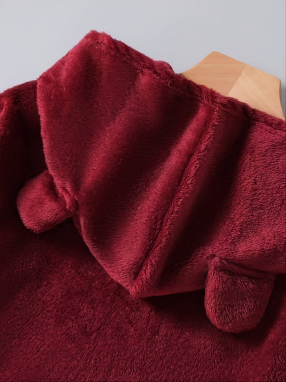 Pull à Capuche Teddy Femme Motif Chat "Fluff You" Rouge Bordeaux avec Oreilles