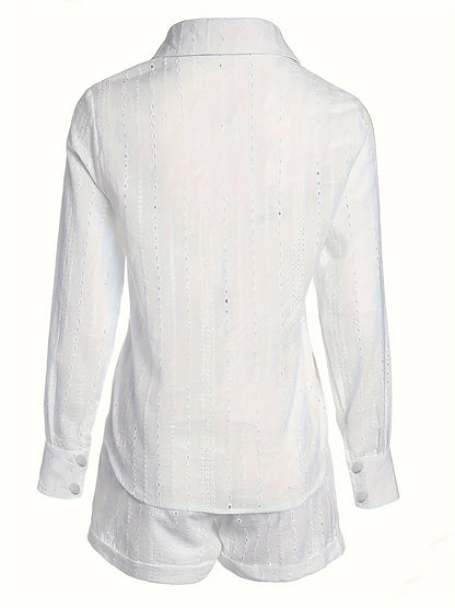 Sæt med skjorte og shorts til kvinder i afslappet, elegant feriestil til sommeren