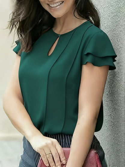 Blouse élégante à manches courtes volantées pour femme, style bureau et sorties