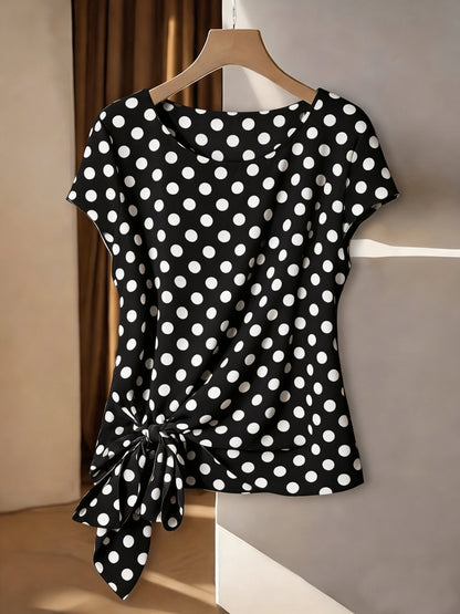Elegant Women's Blouse with Bohemian Pattern for Spring/Summer, Asymmetric Style with Decorative Bow