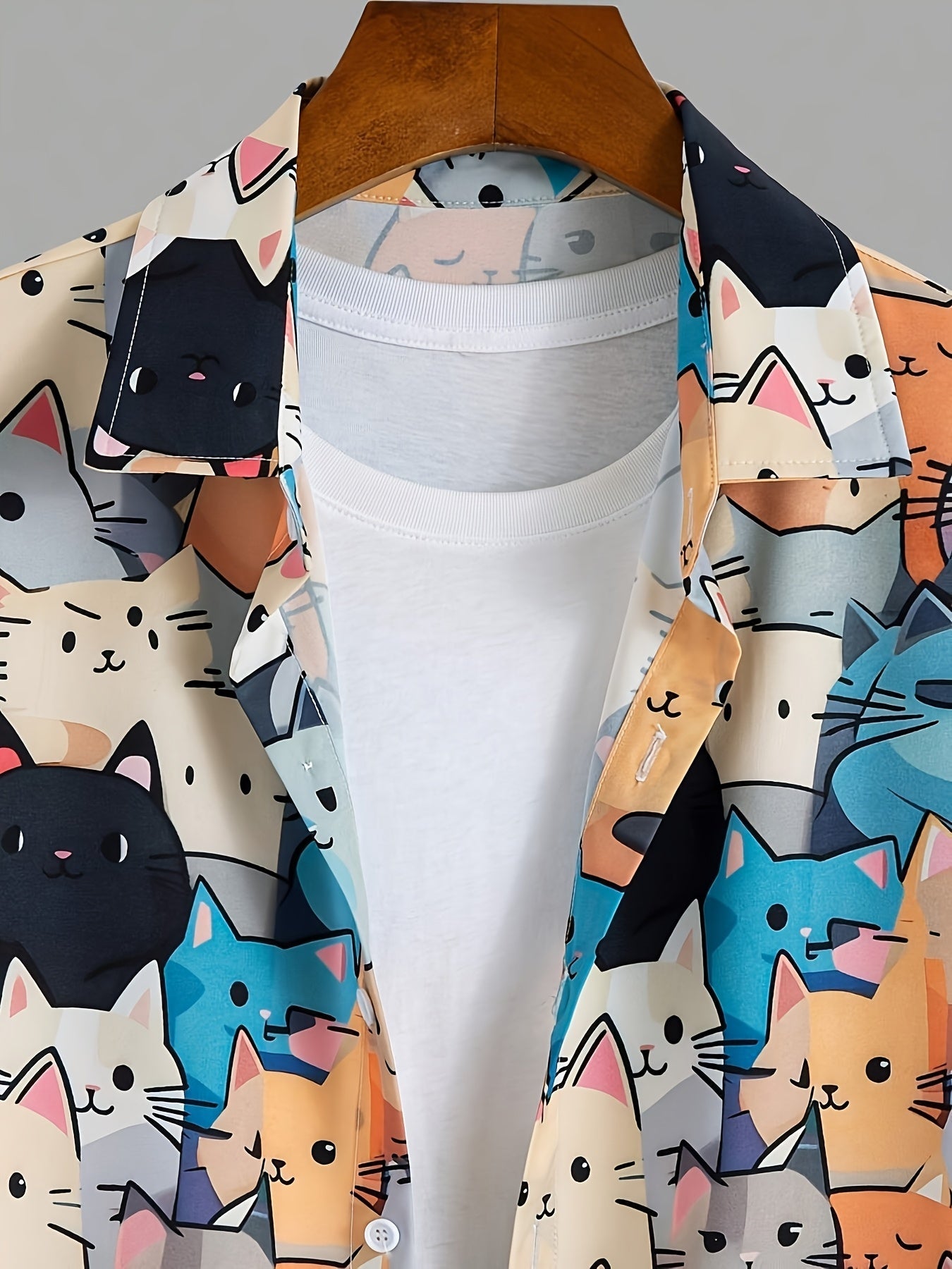 Chemise homme décontractée à manches courtes imprimé chats style ludique