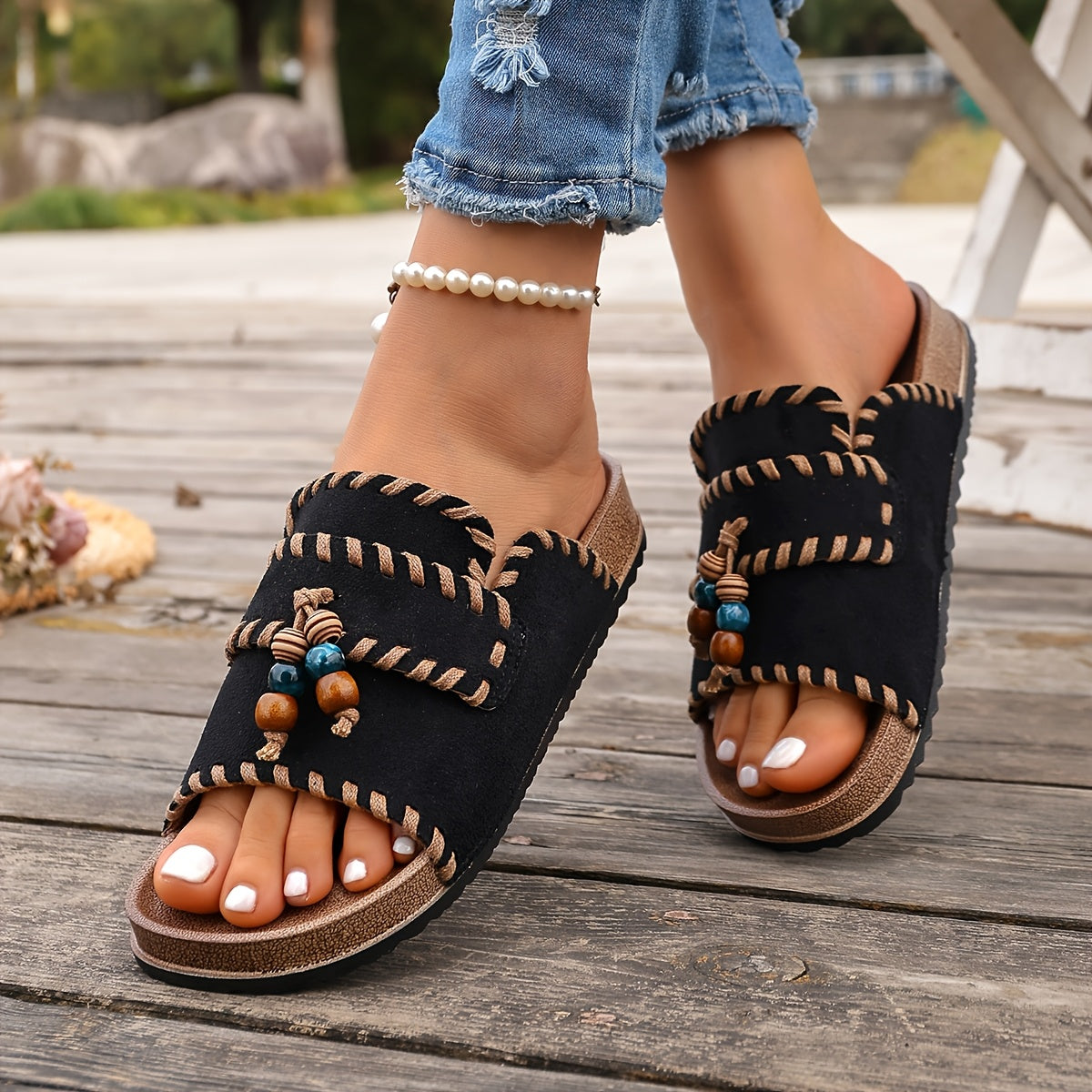 Sandales mules bohèmes pour femme style artisanal décontracté