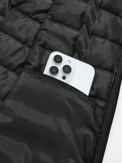 Gilet matelassé sans manches à capuche pour homme, noir, fermeture éclair