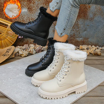 Bottes chunky fourrées à lacets pour femme