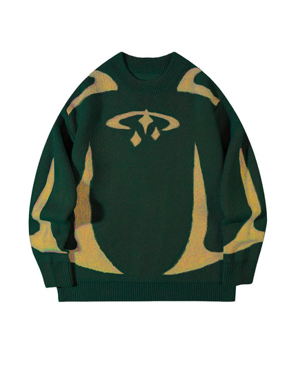 Pull en maille unisexe à motifs abstraits et col rond