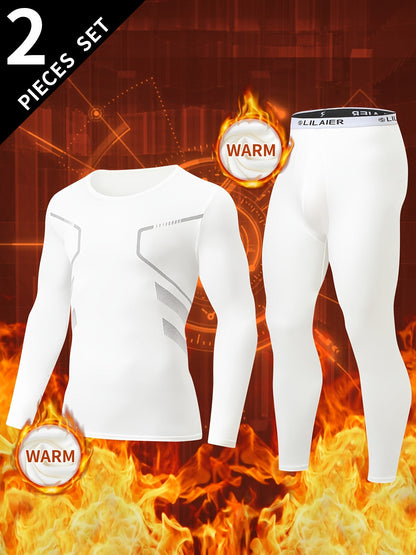 Ensemble Homme Thermique 2 Pièces Manches Longues et Legging Sport Couleur Unie