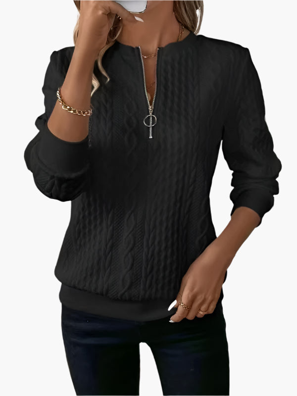 Women's Casual Elegant Cable Knit Pullover with Zipper – Ideal for Autumn and Winter