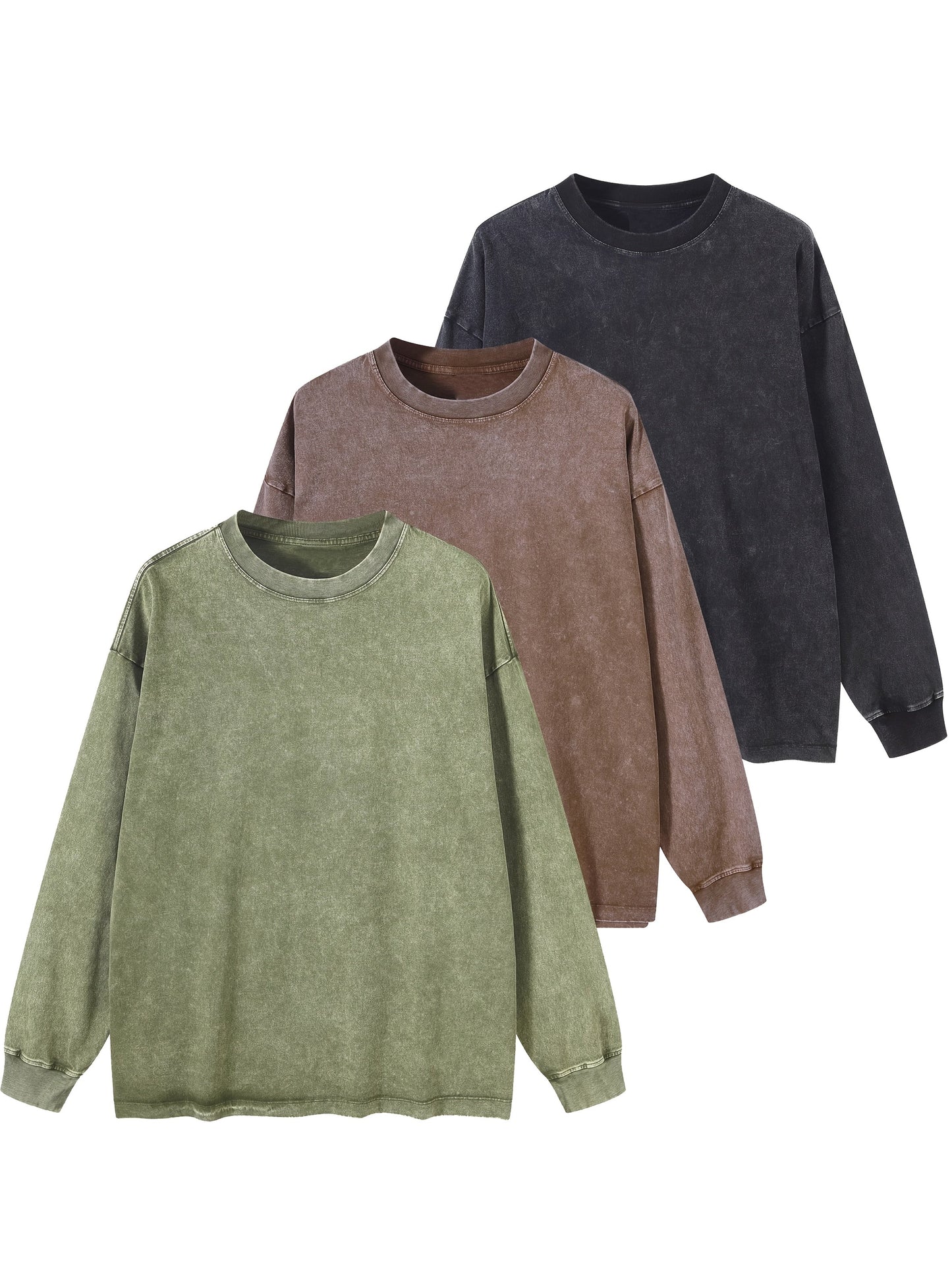 Sweat-shirt unisex lavé col rond décontracté à manches longues effet délavé