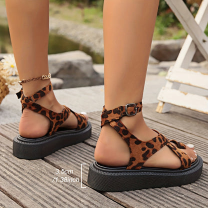 Kilehøjhælede sandaler med leopardprint til kvinder - Mode stil, komfortabel platform, perfekte til sommeren