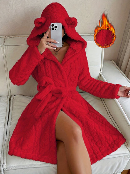 Robe de Chambre Femme à Capuche Ourson Douce Lavande