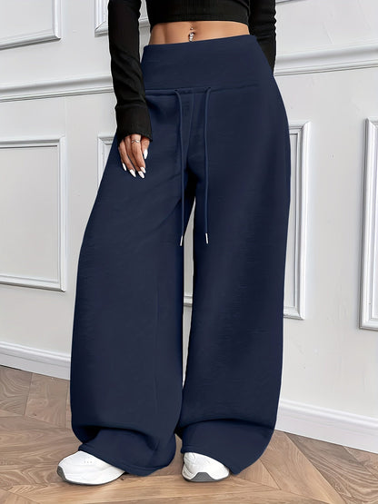 Pantalon large fluide taille haute avec cordon de serrage Femme