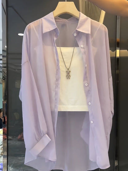 Løs transparent skjorte med undertrøje – Kvinde – Moderne stil til elegante lag-på-lag looks