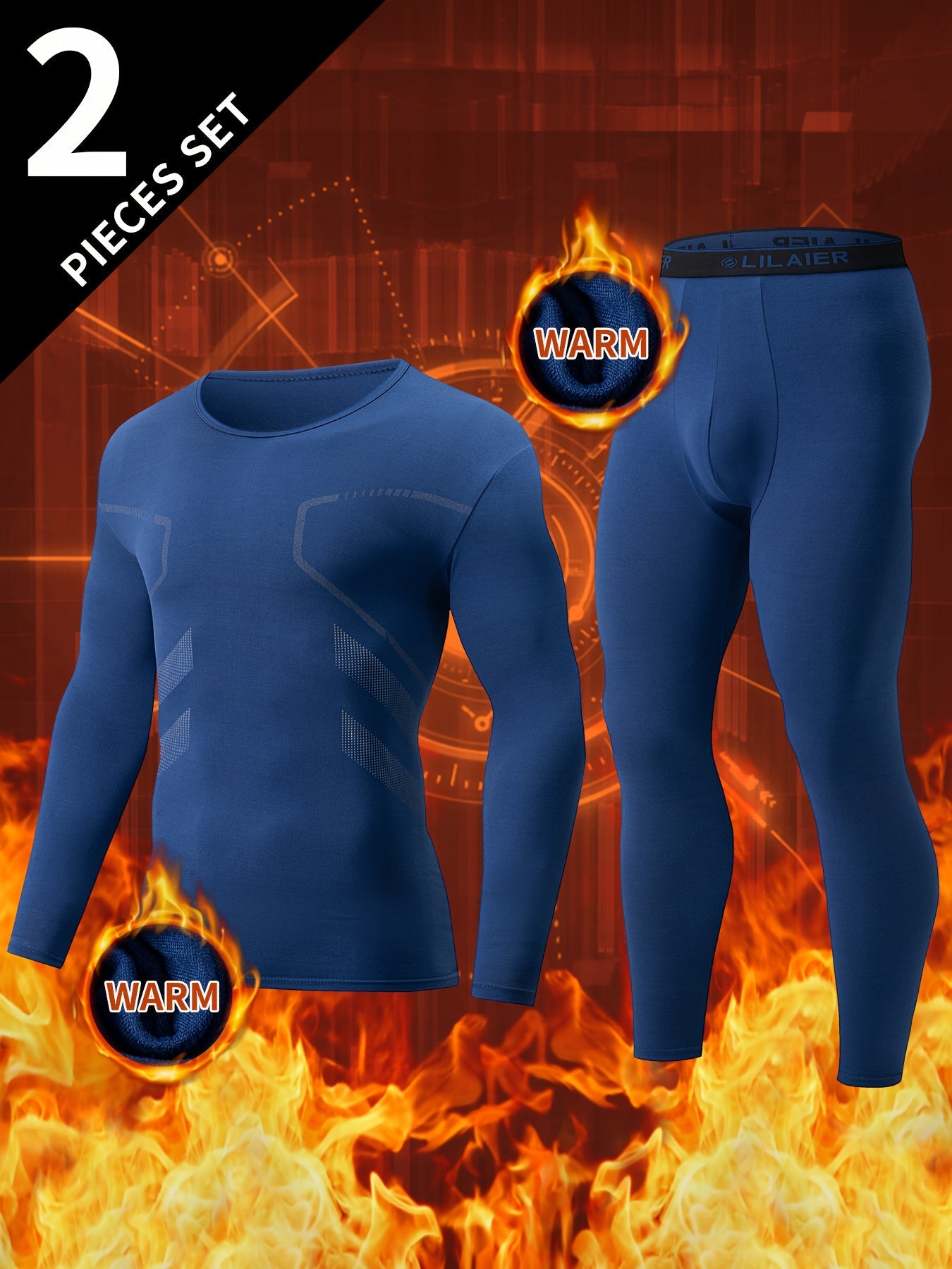 Ensemble Homme Thermique 2 Pièces Manches Longues et Legging Sport Couleur Unie