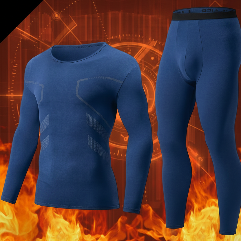 Ensemble Homme Thermique 2 Pièces Manches Longues et Legging Sport Couleur Unie