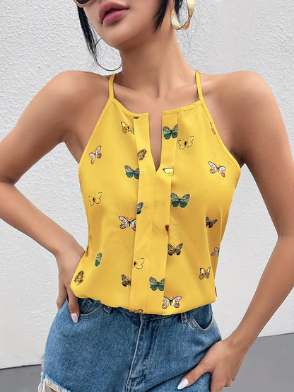 Top femme élégant style débardeur à imprimé papillons pour l'été