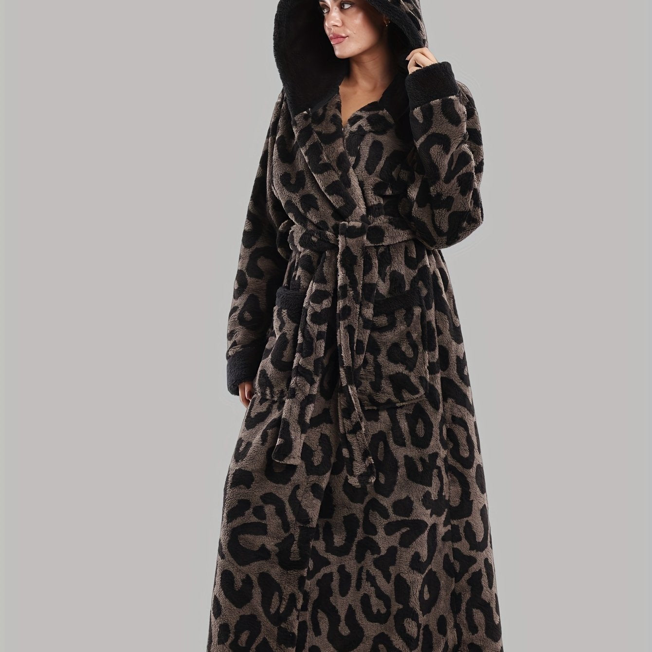 Robe de Chambre Femme Longue à Capuche Motif Léopard