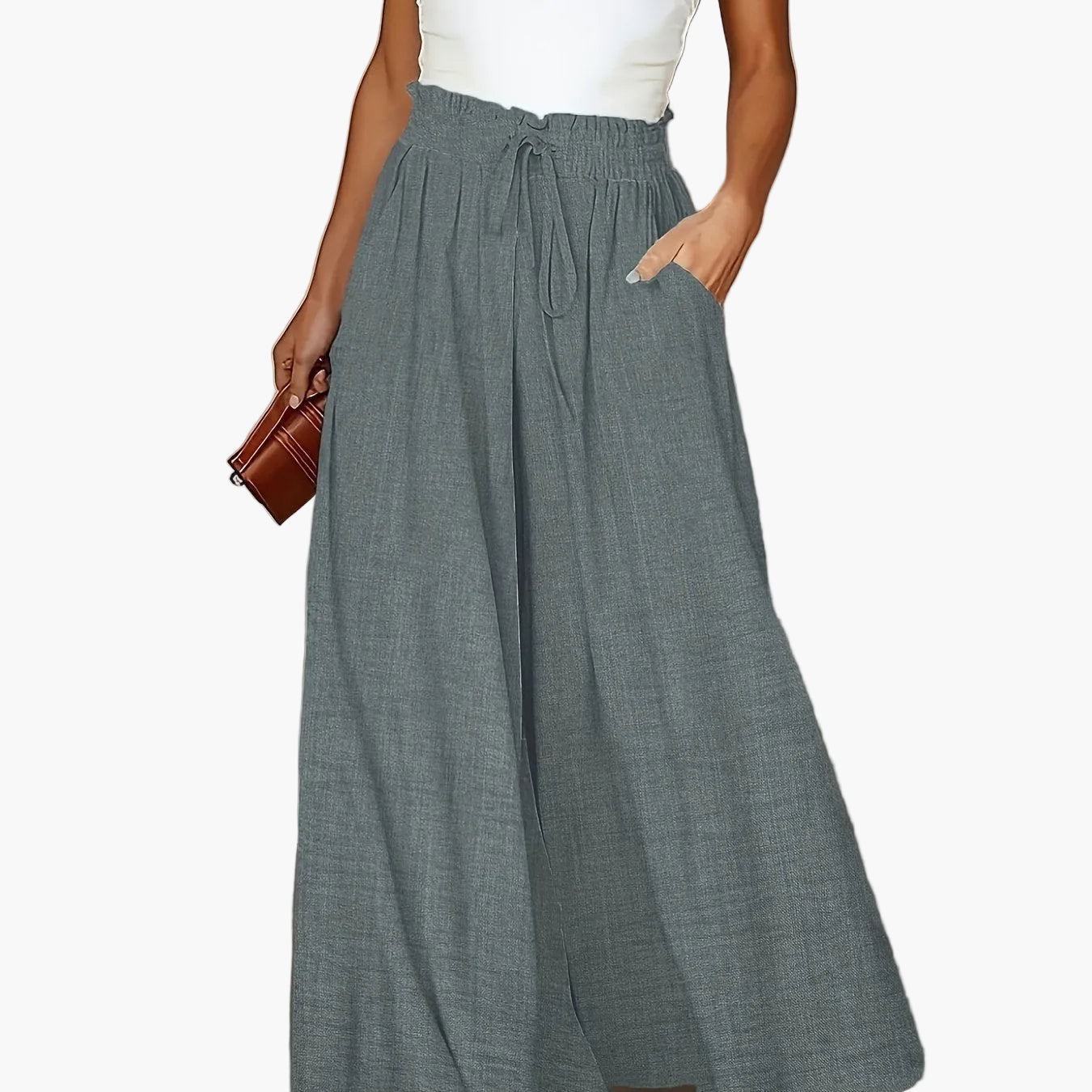 Pantalon large taille haute femme style élégant pour printemps et automne