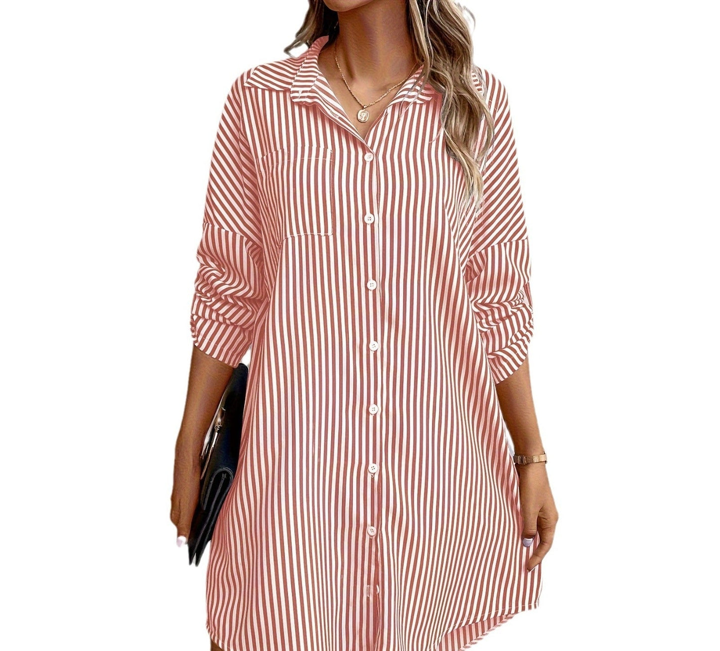 Kate – Vestido camisón casual a rayas con bolsillos