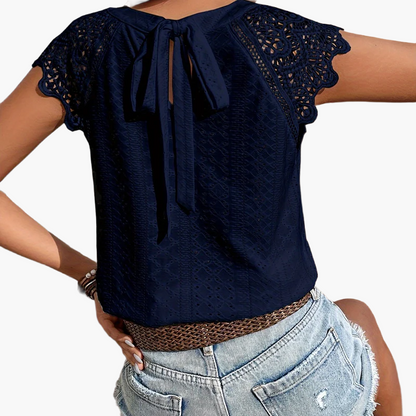 Damesblouse Boheemse Chic Stijl met Kantmouwen en Geknoopte Rug – Casual Zomermode